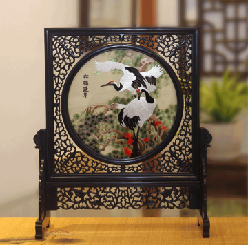 Hand Embroidered Artwork -- Pine And Crane