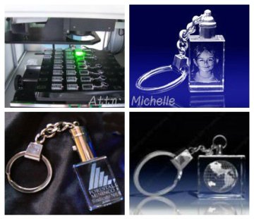 3D crystal keychain with LED lamp engraved by laser inner engraving machine