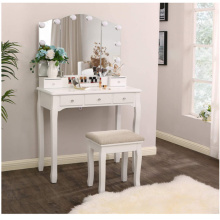 Tri-Folding Mirror White Vanity Desk Table