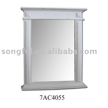 Antique white wooden mirror