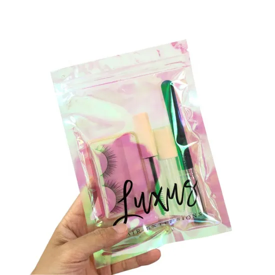 Custom Hot Stamp Logo Holographic Zip Lock Bags for Makeup Brushes/Gloss/Lashes