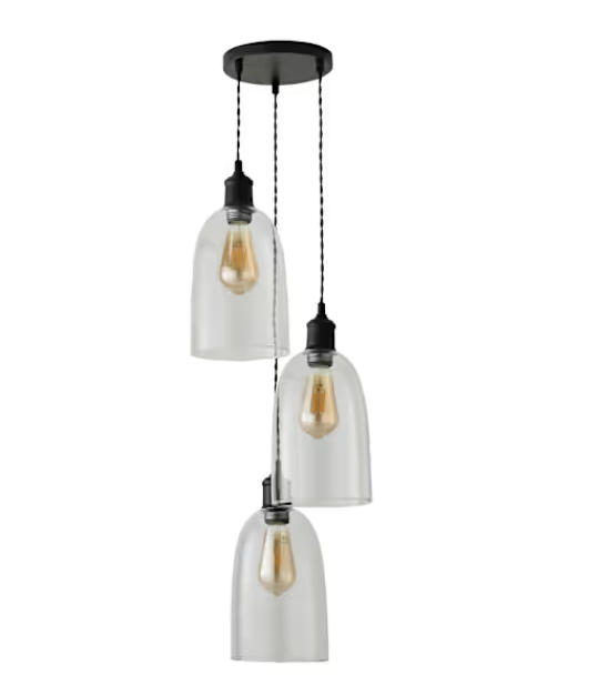 Matte Black Cluster Lamp Holder with Glass Dome Shades (1)