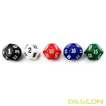 Bescon 16 Sides Dice in Assorted Solid Colors, D16 Game Dice 5pcs Set