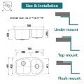Tazón doble debajo del fregadero de cocina de acero inoxidable de montura