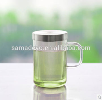 SAMADOYO Elegant Glass Mugs with Strainer, Handle and Lid the Best Choice as Xmas Gift