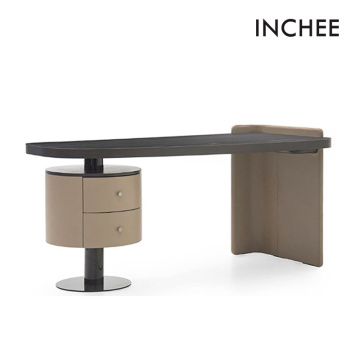 Reliable Desks With Double-Decker Circular Cabinet