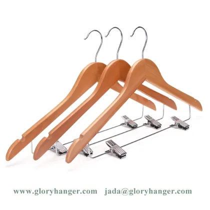 Eco-Friendly Solid Wood Garment Hanger With Metal Clips