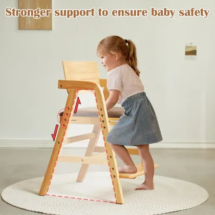 Solid Wooden Baby High Chair - Multi-Functional Adjustable Baby Dining Chair
