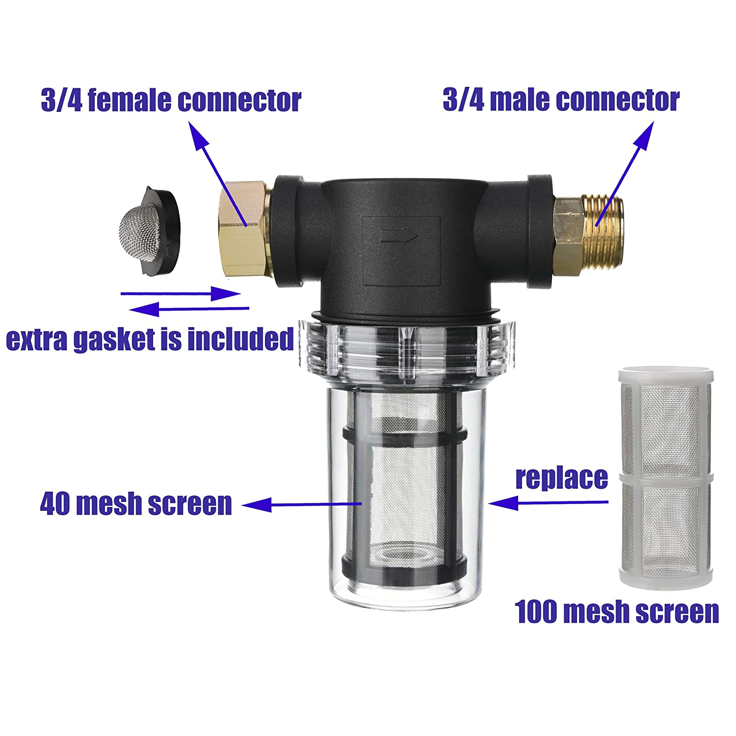 Schwarzer 3/4 Metallnetzgartenschlauchfilter für Sediment