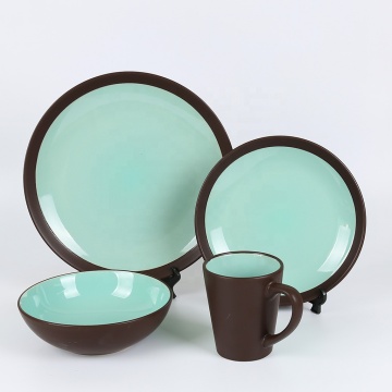 Matte Double Color Stoneware Dinnerware Ceramic Plate Set - 16 Pieces