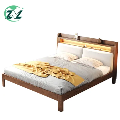 Solid Wood Bed With USB Charge Wood Bed
