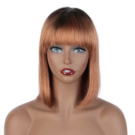Aisi Hair Cheap Wholesale Vendor Short Bob Wigs With Bangs Ombre Brown Silky Straight Brazilian Human Hair Wig