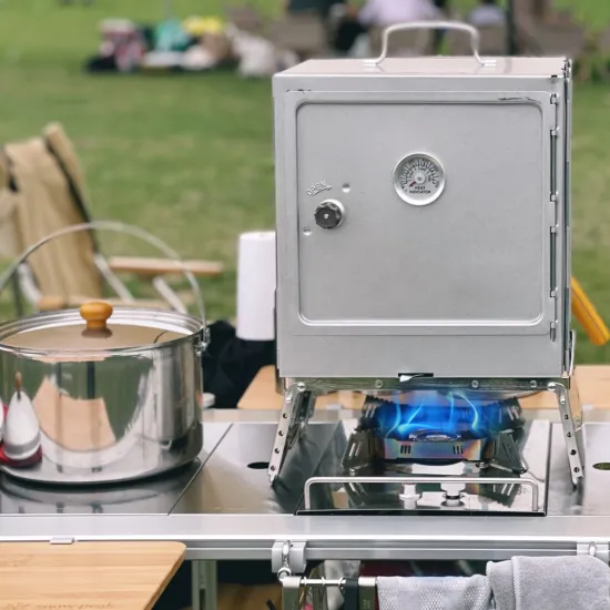 Fordable Camping Stove with Thermometer: Outdoor Oven, BBQ, and Easy Storage