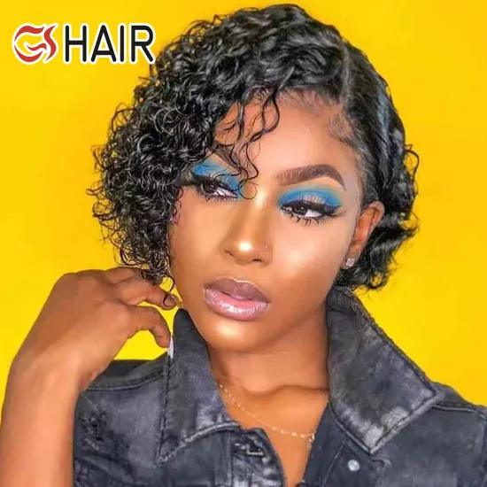 GS Perruque Brazilian Short Pixie Cut Curly Lace Front Wig for Black Women
