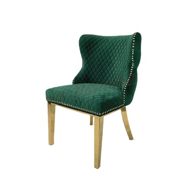 Nordic Green Velvet Dining Chairs with Lion Motif and Stainless Steel
