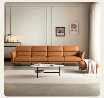 Living room lighting deluxe straight row leather sofa