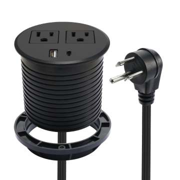US Type Desktop Round Grommet Power Strip with USB-A, USB-C, and AC Outlets