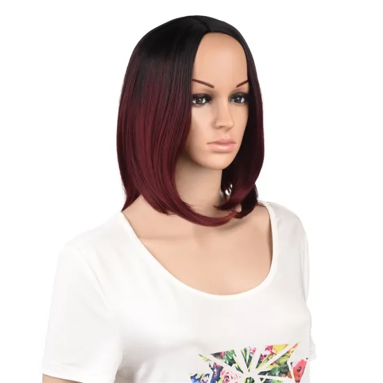 14inch Short Bob Straight Black Synthetic Wigs for Women Daily Hair High Temperature Fiber Middle Part Hairs for Party Daily Use