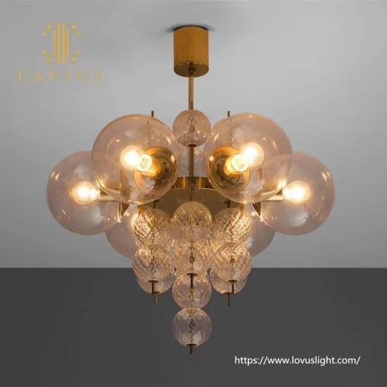 Globular glass crystal ball pendant light Unique modern design for villa Trendy crystal chandelier