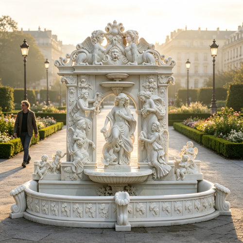 Fuente romana clásica de mármol blanco