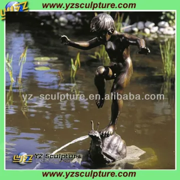 casting garden water fountain of boy and snail