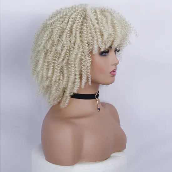 Blonde Kinky Curly Wig Middle Part Afro Curly Medium Length Heat Resistant Synthetic Hair Full Wigs For Women Halloween Wigs
