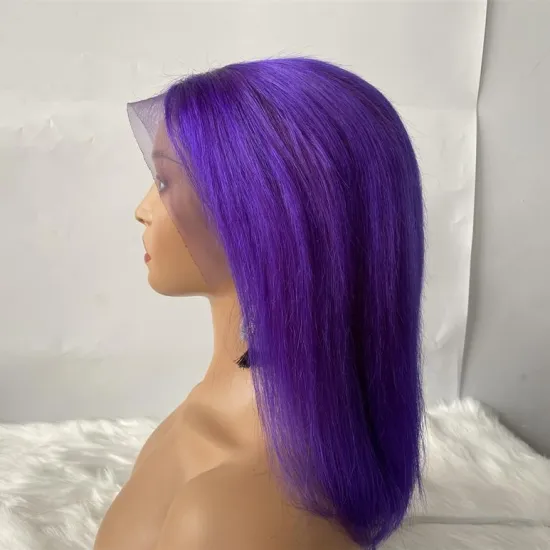 100% virgin human hair Short Bob Purple Blue Color Wigs,Straight 13*4 Lace Front Human Hair Wigs For Black Women