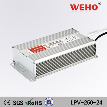 Electrical transformer 250W 24 volt waterproof single dc output drive power supply