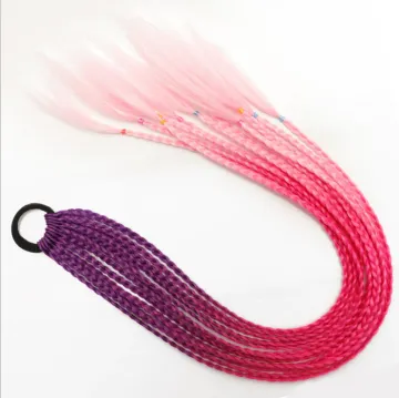 2021 New Ombre Long Ponytail Wig With Rubber Band Hair Ring Chignon Crochet Braid Hair Rainbow Synthetic Hair Extension