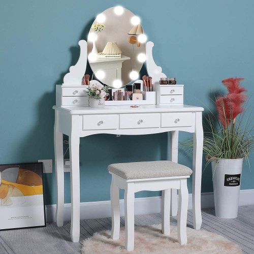 7 Drawers Padded Cushioned Stool LED Vanity Table