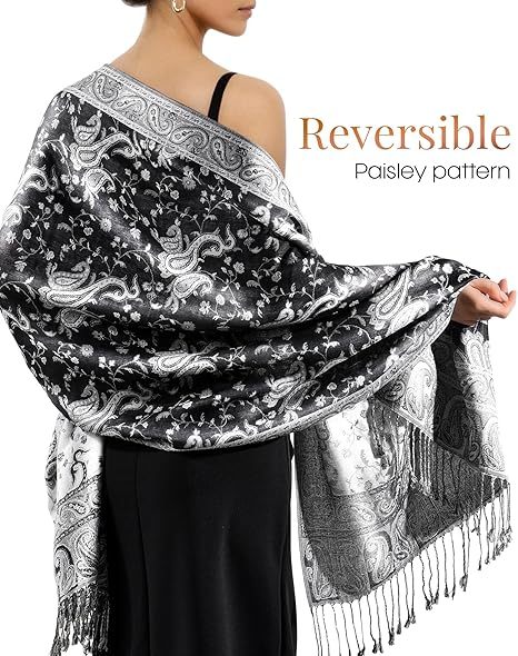 Reversible Paisley Pashmina Shawl Wraps for Women Soft Exotic Indian Rave Scarf for Evening Dress Festival Scarves