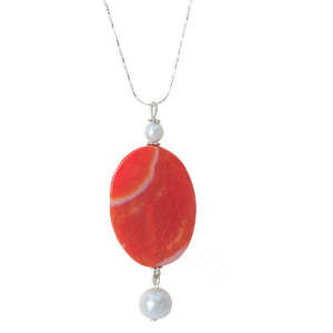 Natural Gemstone Agate Necklace with Silver Chain