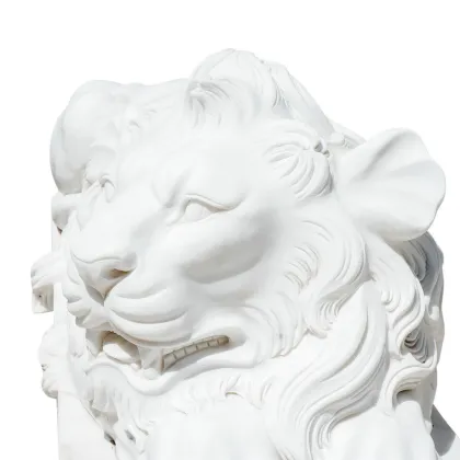 Luxury White Marble Lion Statue Royal Guardian Sculpture
