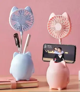 Pig Rechargeable Mini Fan with Clamp Phone Holder Pencil Vase