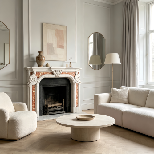 Classic French Marble Mantel with Color Inlay