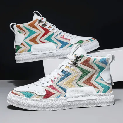 Men's Canvas High Top Breathable Graffiti Walking Shoes