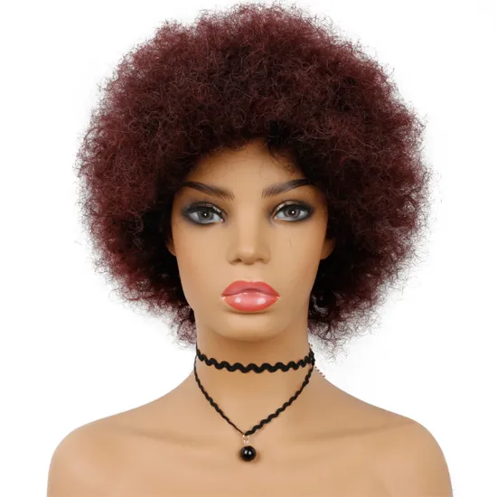 100% Brazilian Remy Human Hair Fluffy Curls African Wig Burgundy Short Kinky Curly Glueless Wigs Wine Red Short Afro Wig For Men