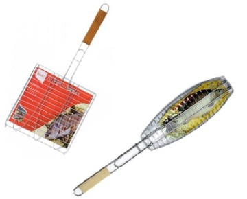 Fish grill mesh w/ wooden handle