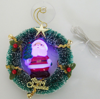 Premium 5" USB Merry Chirstmas Glowing LED Santa Clause Wreath with Suction Cup