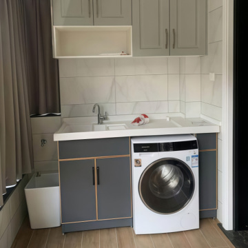 Modern Minimalist Gray Frame Custom Balcony Laundry Cabinet Set