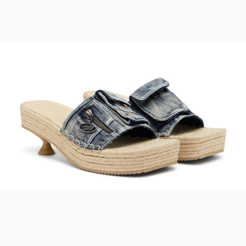 Women's Chunky Heel Grass Weaved Sandals with Platform