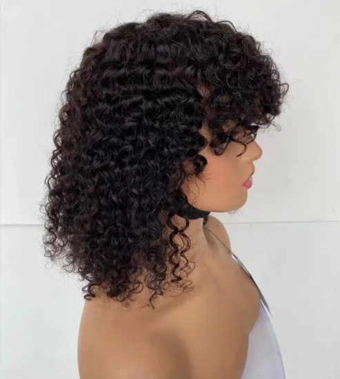 Peruvian Straight Double Drawn Jerry Curl Human Hair Wigs Full Machine Made Wigs Afro Curly No Lace Human Hair Wigs