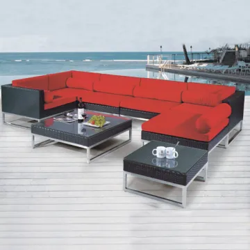 All Weather Modern Outdoor Sectional Lounge Sofa Set with Rattan Wicker Table