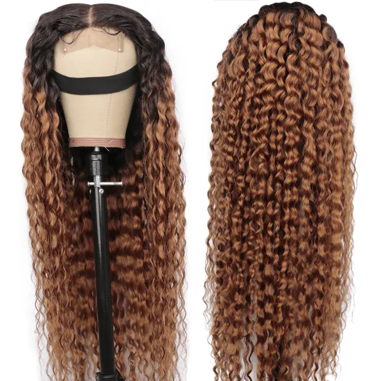 1b30 curly Ombre lace front Human virgin Hair Wig malaysian hair water wave closure 4*4 Ombre hd lace Closure Wig