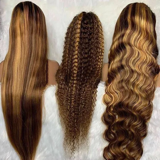 13x4 Pre Plucked Straight Brown and Blonde Highlight Human Hair Wig, Blonde Highlighted Wigs ,Brown Blonde Highlight Human Hair