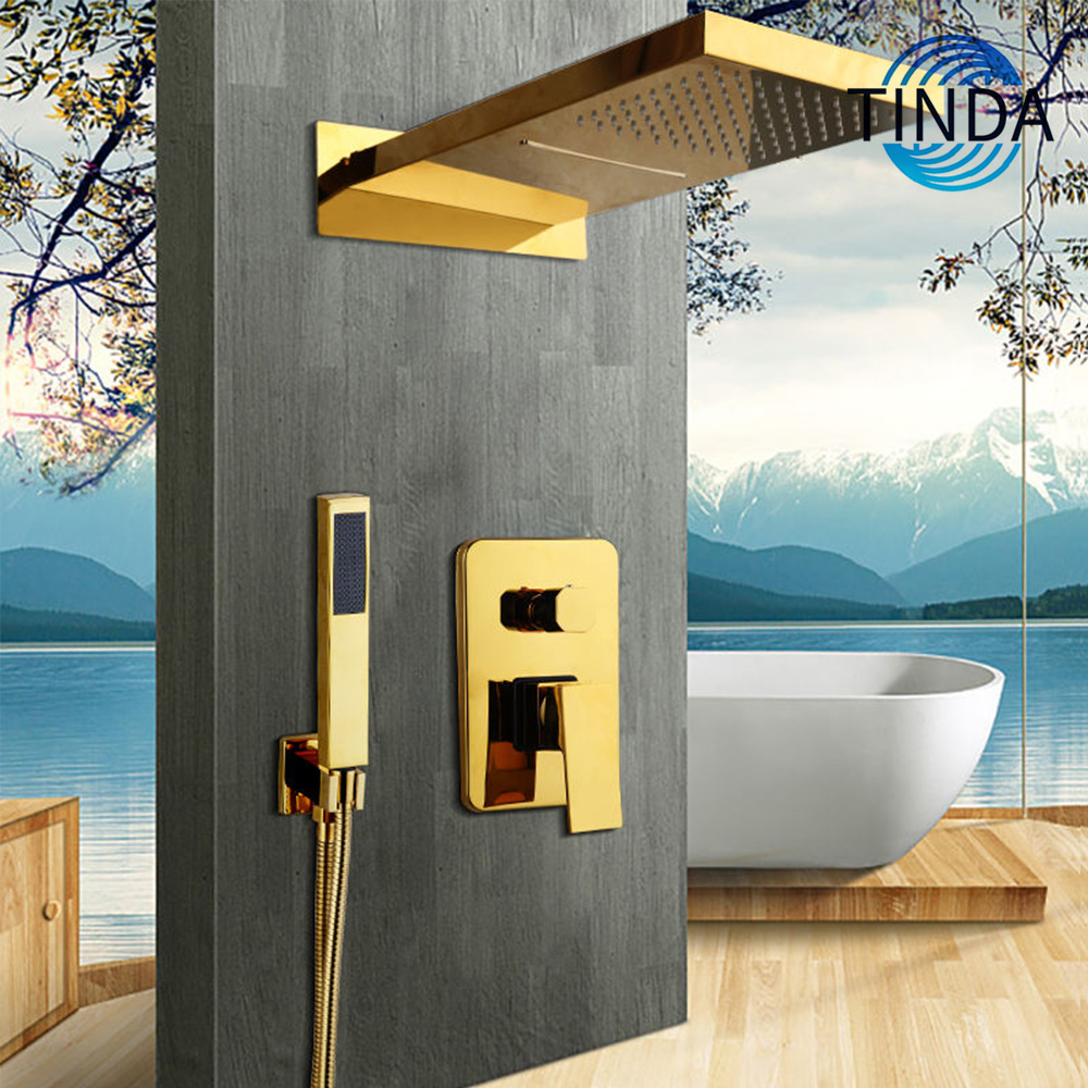 高級ゴールド真鍮レインフォールシャワーシステム