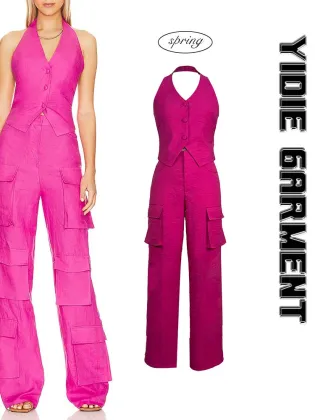 High quality Pink Wide Leg Women's Cargo Pants