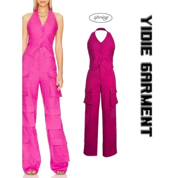 High quality Pink Wide Leg Women's Cargo Pants
