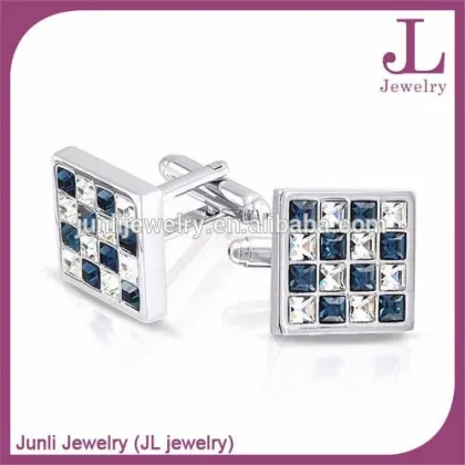 White Blue Stones Square Metal Cufflinks Stainless Steel Fashion Cufflinks