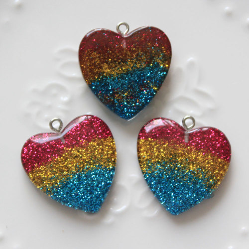 28MM wholesale resin heart flat back magic mermaid glitter bead cabochons for kids bracelet / necklace pendant charm